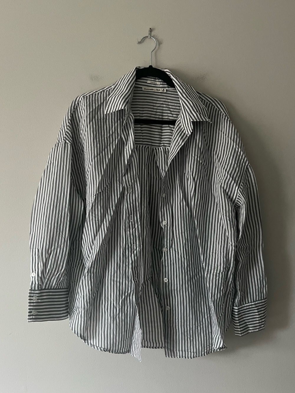 Abercrombie Oversized Striped Button Up Shirt Gray White Relaxed Medium